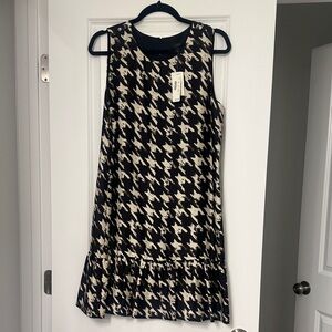 J. Crew Black and Cream Graphic Houndstooth Sheath Dress